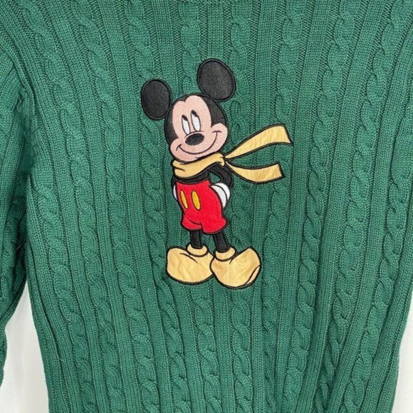 Disneystore Vintage Girls Green Crew Neck Embroidered Cable Knit Sweater L - Picture 3 of 4